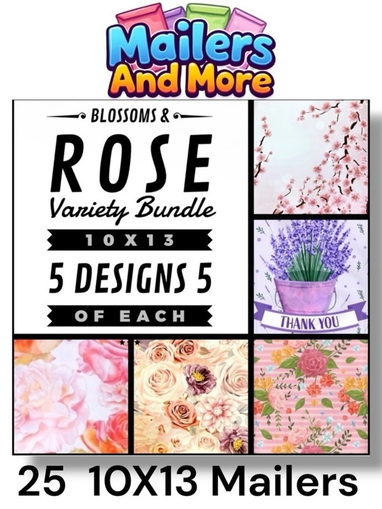 Other - 25 10x13 Poly Mailers Blossoms and Rose Variety Bundle Lavender, Cherry,